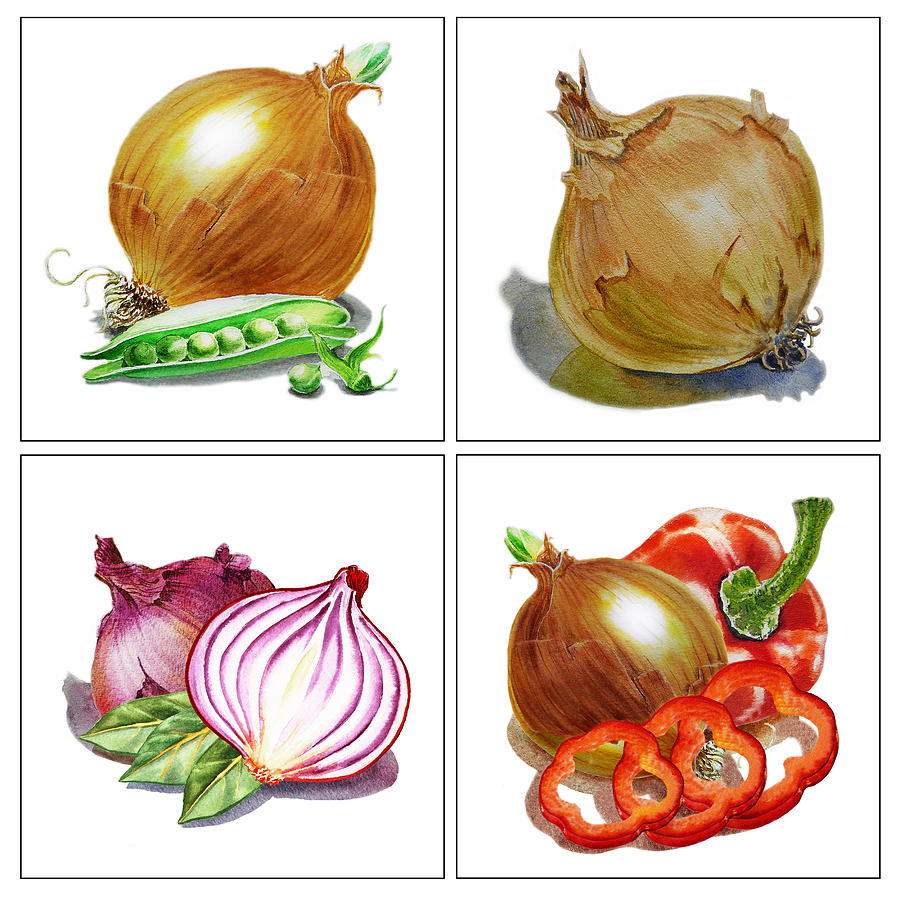 Farmers Market Onion Collection Painting by Irina Sztukowski