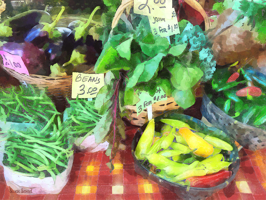 Lettuce Photograph - Farmers Market - Peppers and String Beans by Susan Savad