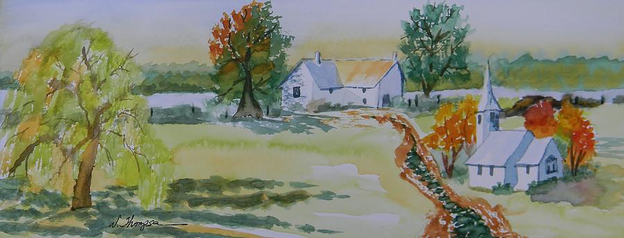 Farmhouse and Church Landscape Painting by Warren Thompson