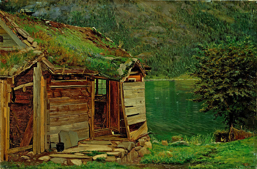 Cottage Painting - Farmhouse at Balestrand  by Amaldus Nielsen