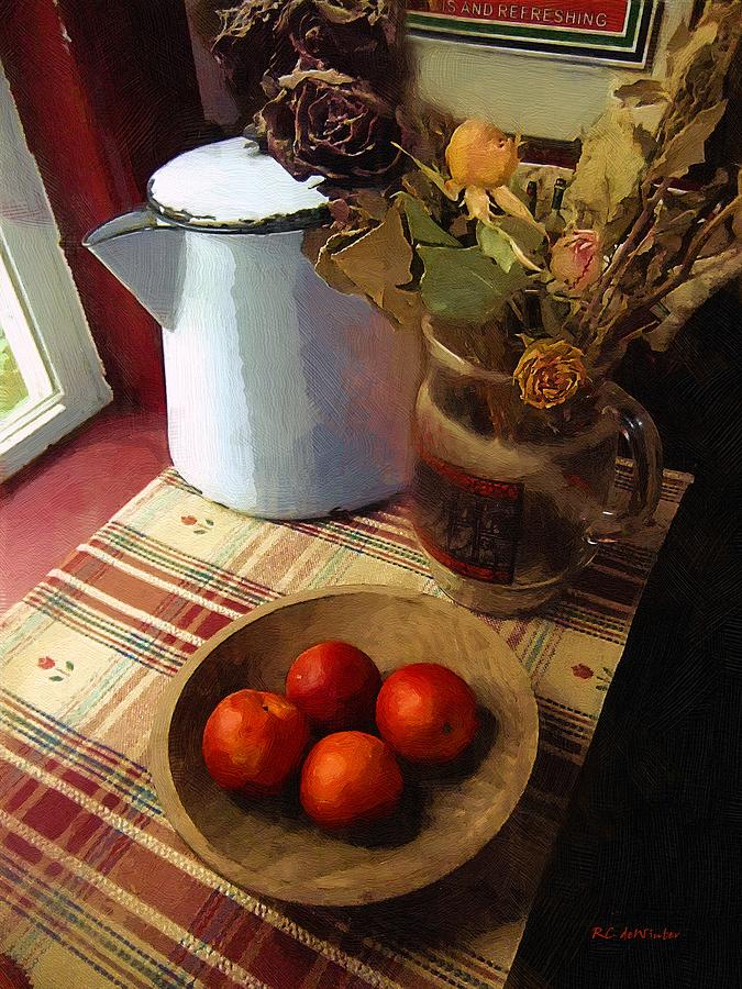 Farmhouse Fruit and Flowers Painting by RC DeWinter