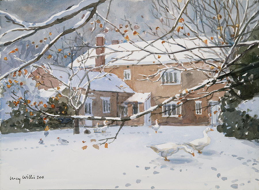 Winter Painting - Farmhouse In The Snow by Lucy Willis