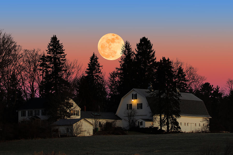 Farmhouse Moonrise Photograph by Larry Landolfi