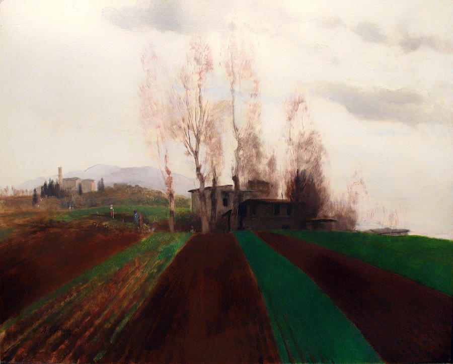 Vintage Painting - Farmland in Early Spring by Mountain Dreams