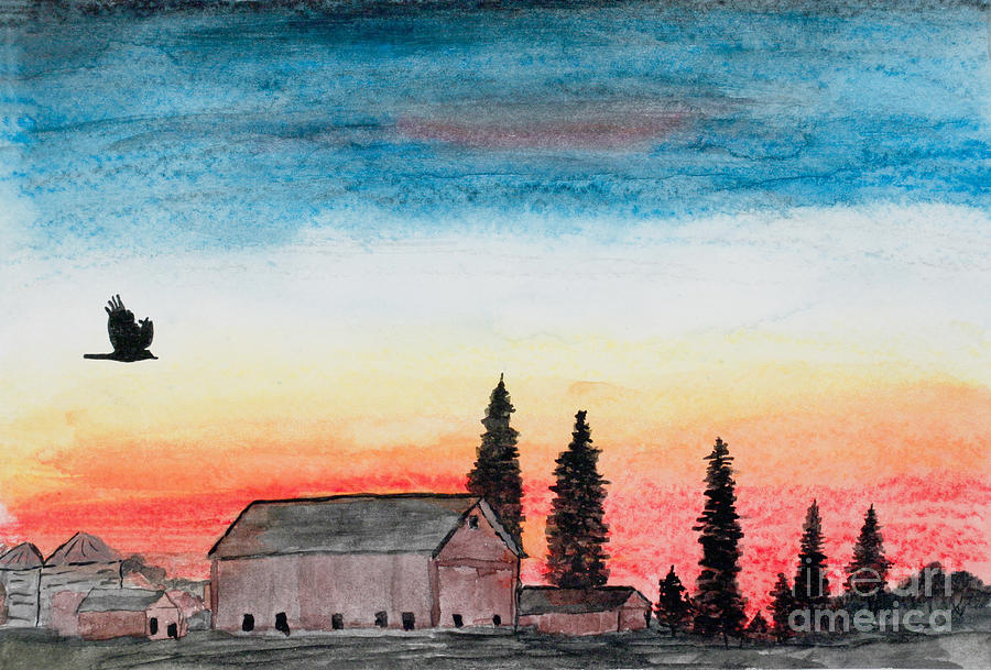 Farmstead at dusk Painting by R Kyllo
