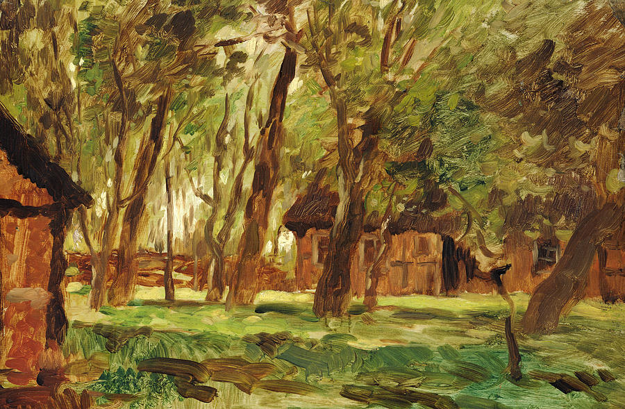 Abstract Painting - Farmstead under Trees by Thomas Ludwig Herbst
