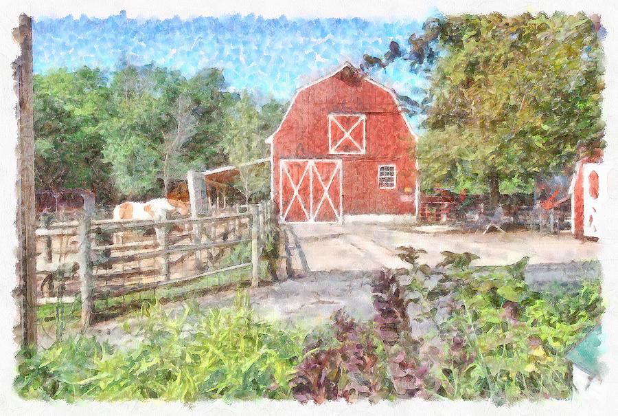 Summer Painting - Farmyard in Summer by L Wright
