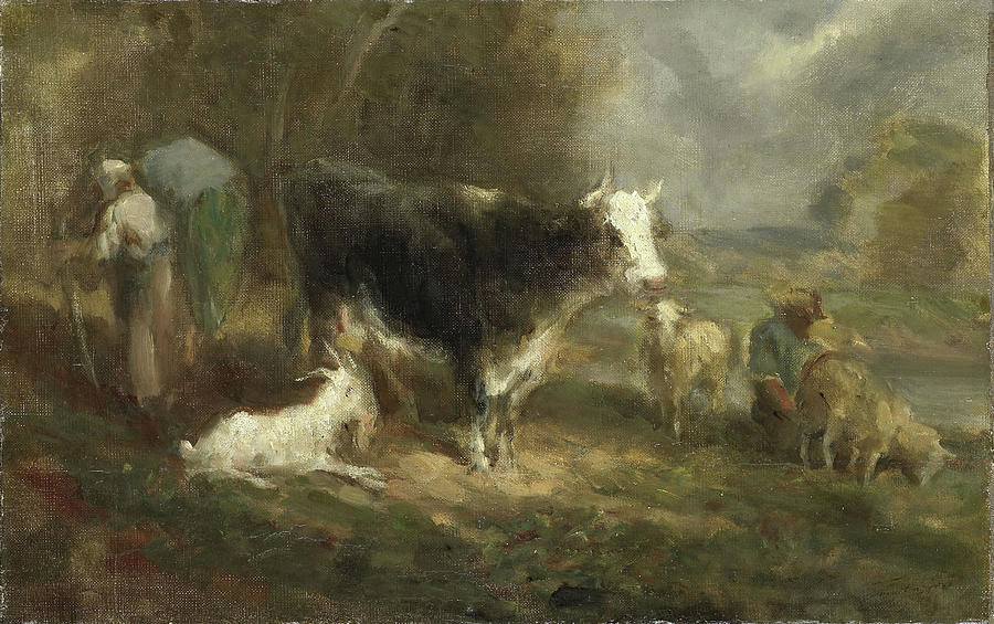 Farmyard Drawing - Farmyard With Cattle, Eugène Fromentin-dupeux by Litz Collection