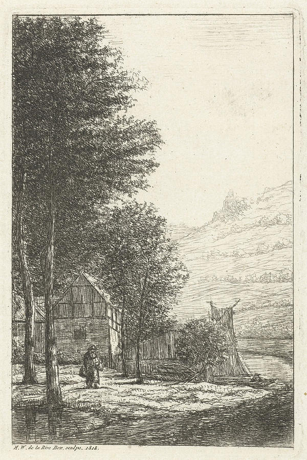 1818 Drawing - Farmyard With Tall Trees, Hans Willem Box by Artokoloro