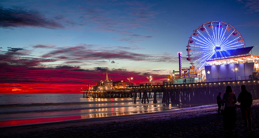 Sunset Beach Photograph - Ferris Wheel On The Santa Monica California Pier at Sunset Fine Art Photography Print by Jerry Cowart