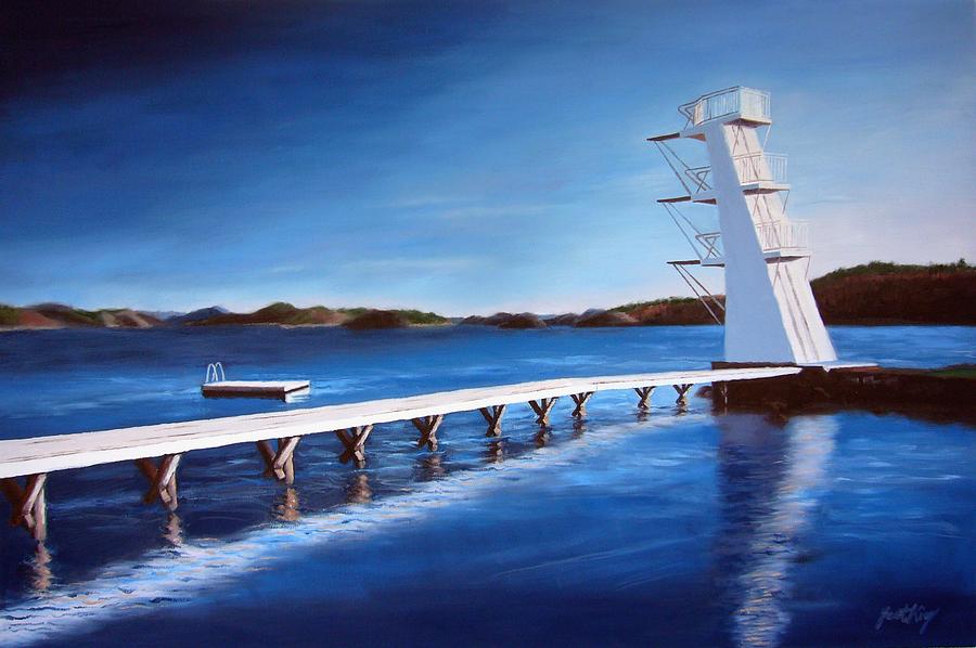 Farsund Badehuset on a sunny day Painting by Janet King