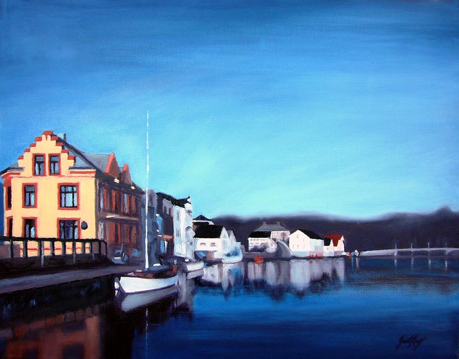 Farsund Dock Scene I Painting by Janet King
