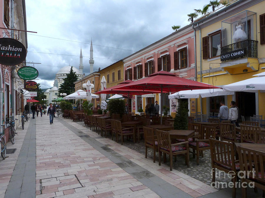 Fashion Cafes and Mosque - Shkoder Photograph by Phil Banks