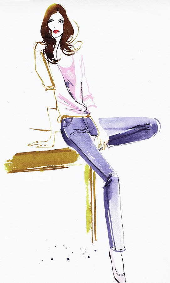 Fashion Illustration Of Woman In Jeans Painting by Ikon Images - Fine ...