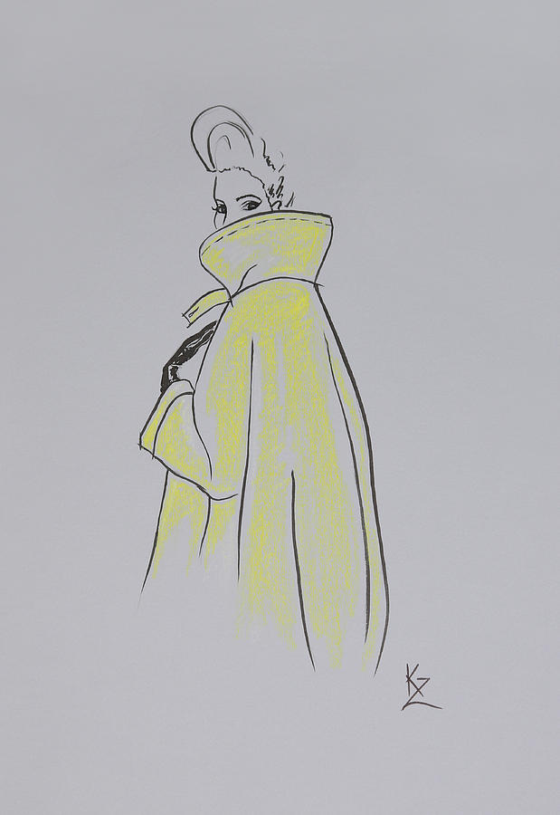 Fashion illustration - retro style woman in yellow coat  Painting by Kate Zucconi