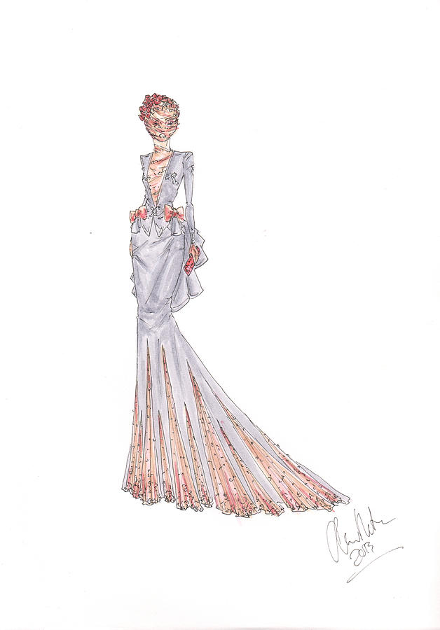 Fashion Illustration Rose Lace Dress Drawing Drawing by Alex Newton