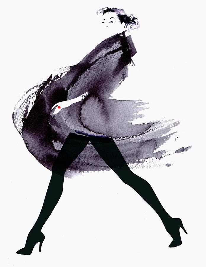 Fashion Model Striding In Flowing Coat Painting by Ikon Ikon Images