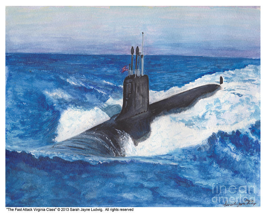 Virginia Class Submarine Painting - Fast Attack Virginia Class by Sarah Howland-Ludwig