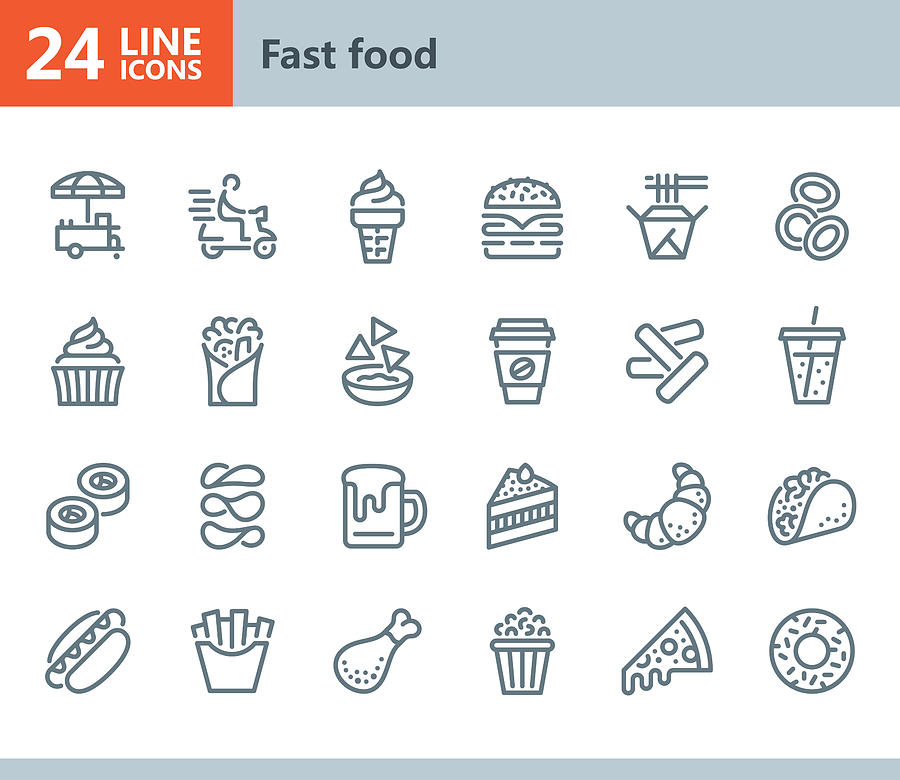 Fast Food - line vector icons Drawing by Steppeua