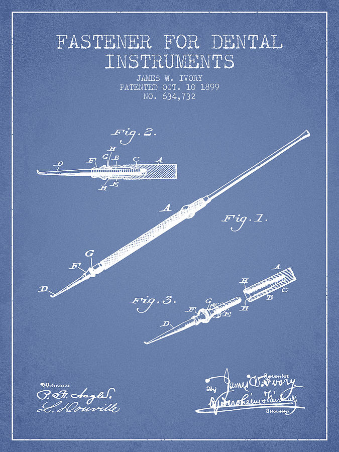 Pliers Digital Art - Fastener for dental instruments Patent from 1899 - Light Blue by Aged Pixel