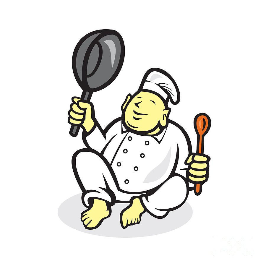 Buddha Digital Art - Fat Buddha Chef Cook Sitting Cartoon by Aloysius Patrimonio