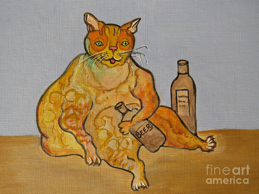 Fat Cat and Beer Painting by Ella Kaye Dickey