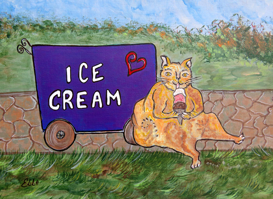 Fat Cat and Ice Cream Painting by Ella Kaye Dickey