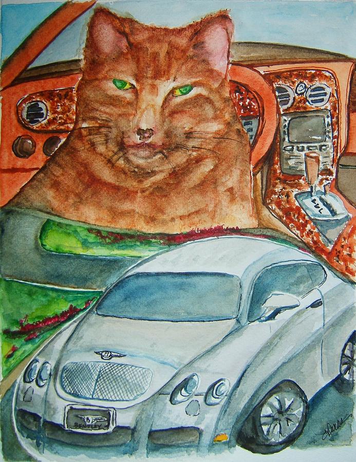 Fat Cat and the Bentley Painting by Elaine Duras