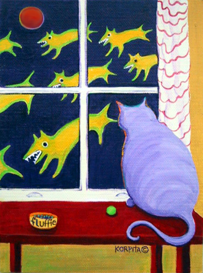 Fat Inside Cat - Why Fluffie Can not Possibly Go Out Painting by Rebecca Korpita