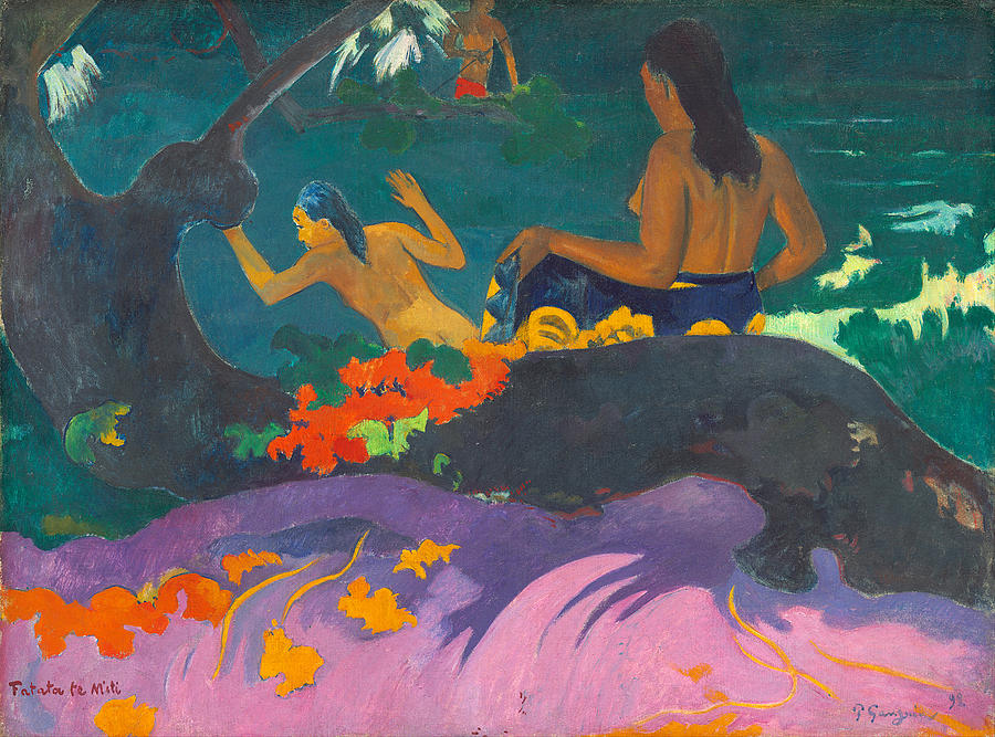 Fatata te Miti.By the Sea Painting by Paul Gauguin