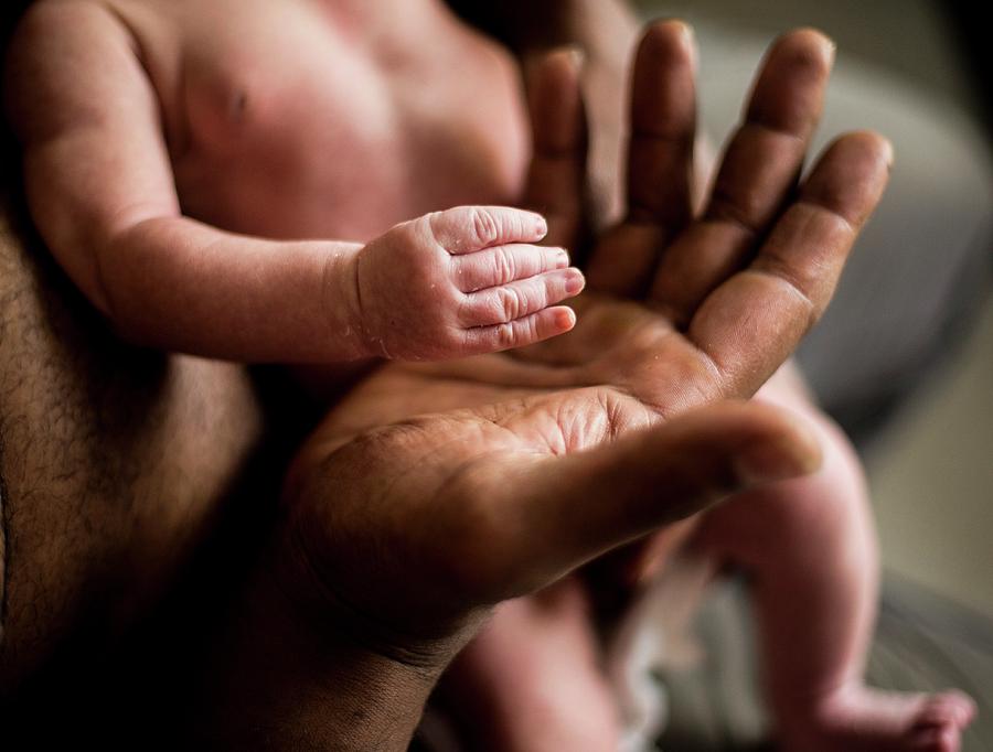 Father And Baby Sons Hand Photograph by Samuel Ashfield