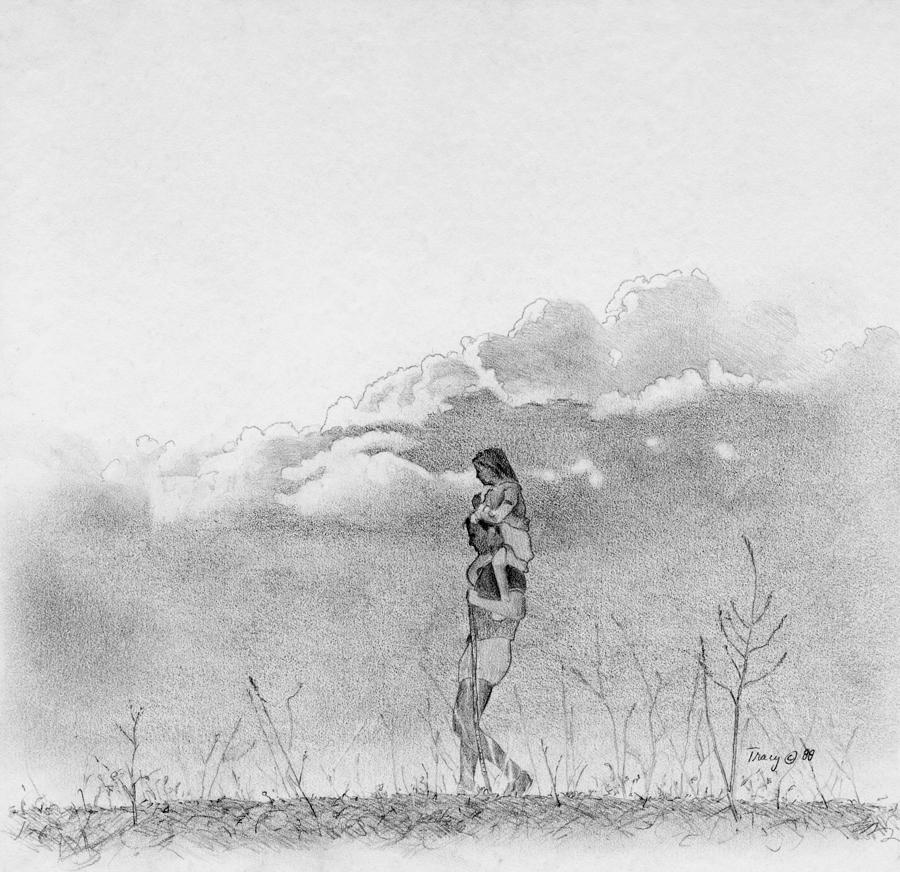 Father and Daughter in the Fog Drawing by Robert Tracy