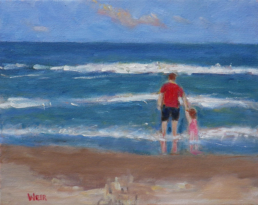 Beach Painting - Father and Daughter in the Outer Banks by Chris Weir