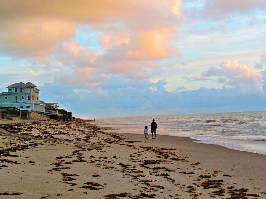 Father and Daughters Early Morning Walk on the Beach Photograph by Carol Montoya