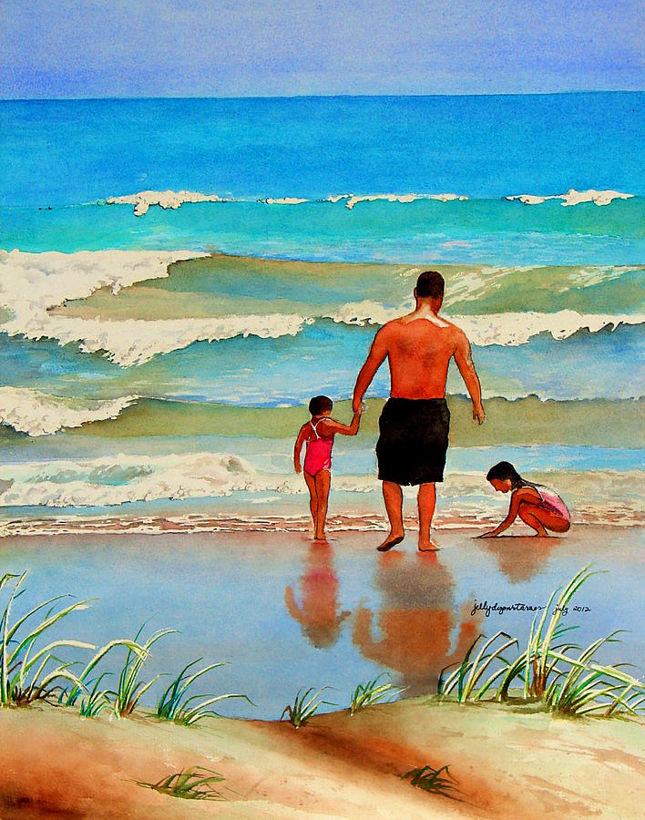 Beach Painting - Father and Daugthers by Jelly Starnes