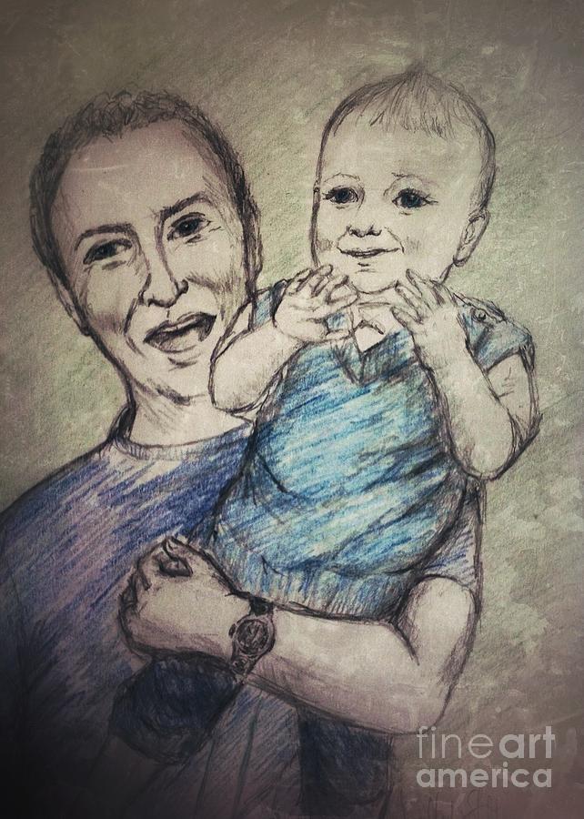 Father and Son Drawing by Joan-Violet Stretch