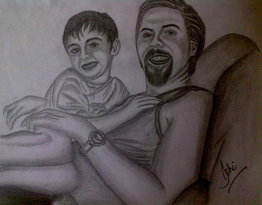 Father And Son Drawing - Father and Son by Syeda Ishrat