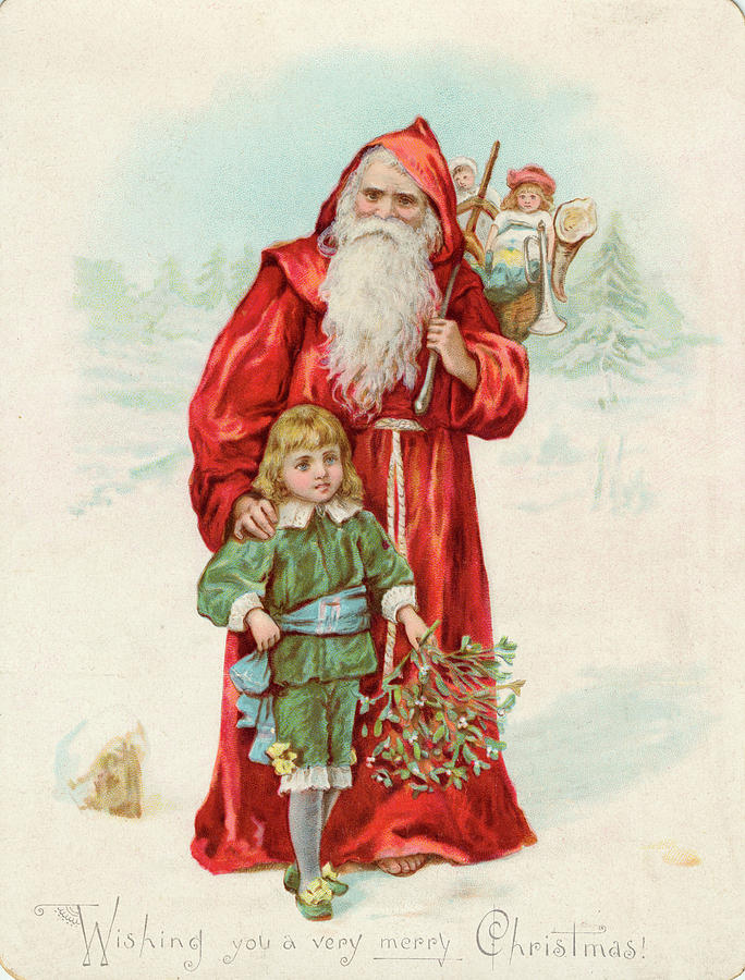 Father Christmas And Small Boy Drawing By Mary Evans Picture Library 