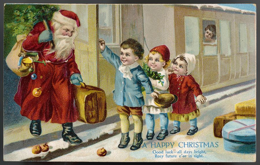 Father Christmas Arrives By Train Drawing by Mary Evans Picture Library ...