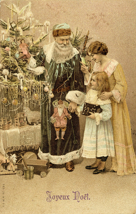 Christmas Drawing - Father Christmas Help Small  Girl by Mary Evans Picture Library