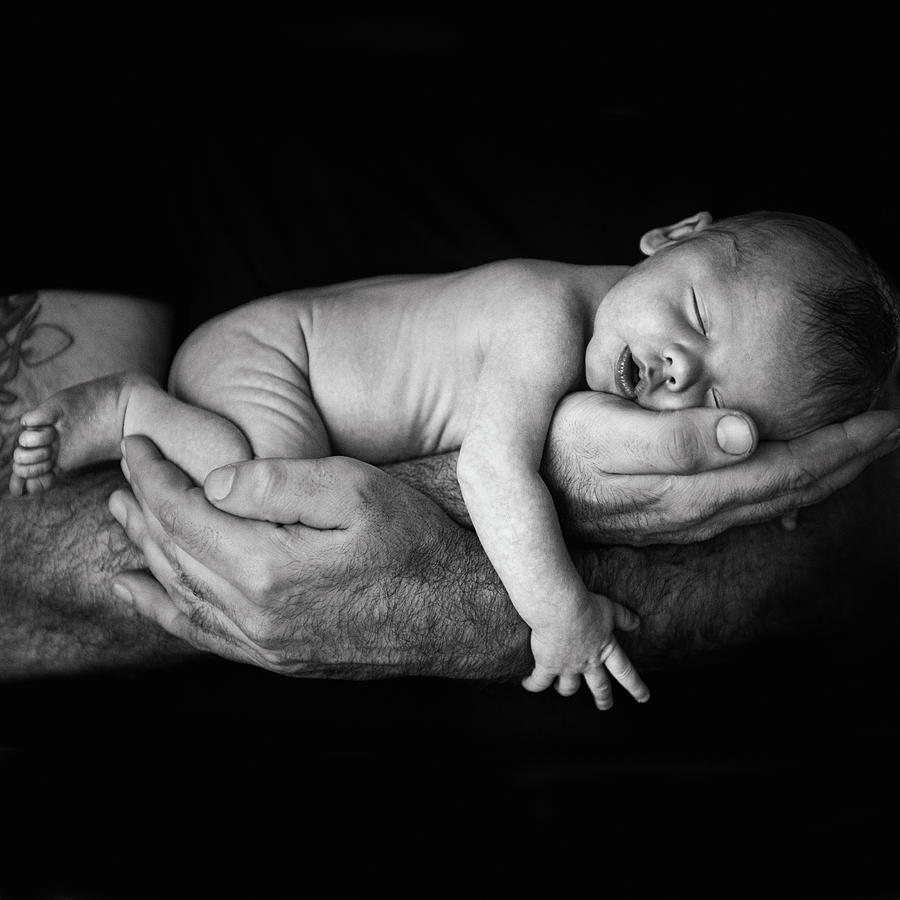 Father Holding Newborn Baby Photograph by Lise Gagne