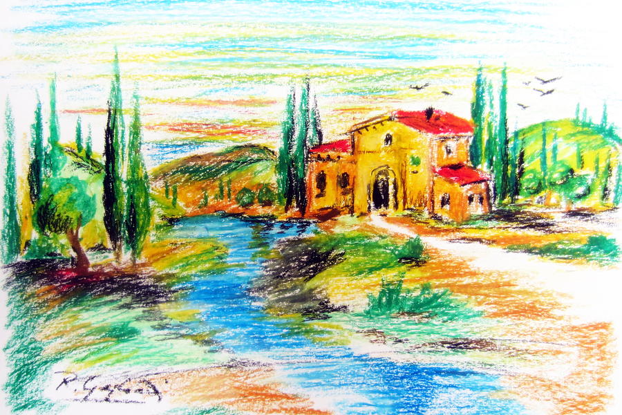 Fattoria in Toscana vicino al fiume Painting by Roberto Gagliardi