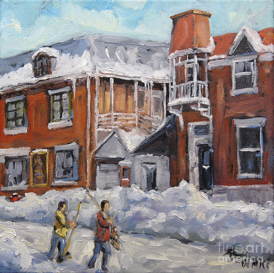 Faubourg a melasse Montreal - Joys of Winter by Prankearts Painting by Richard T Pranke