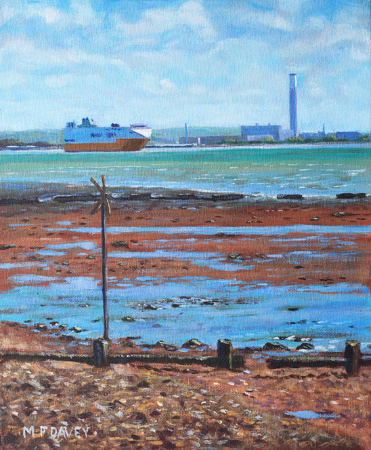 Architecture Painting - Fawley power station from Weston Shore Hampshire by Martin Davey