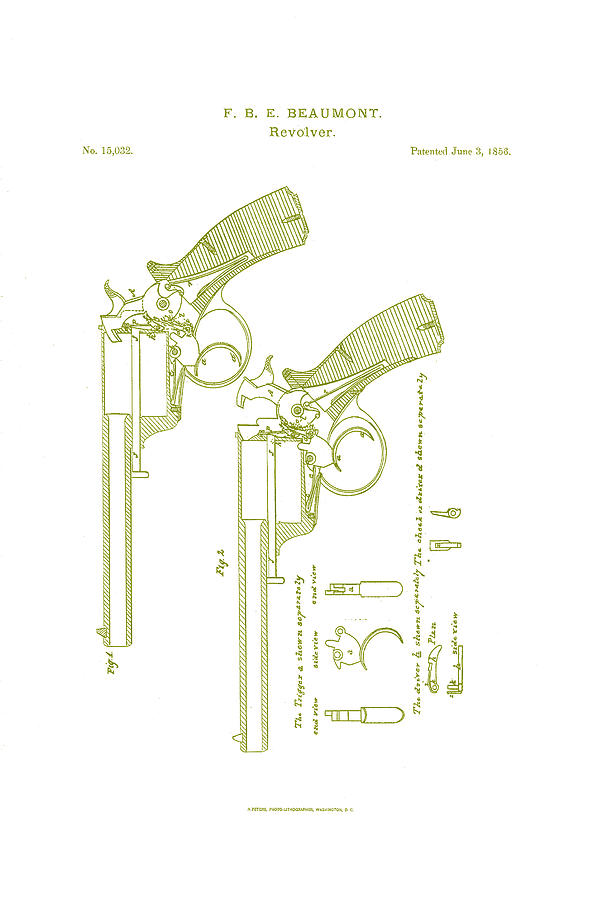 F.B.E Beaumont Revolver Patent Digital Art by Georgia Clare