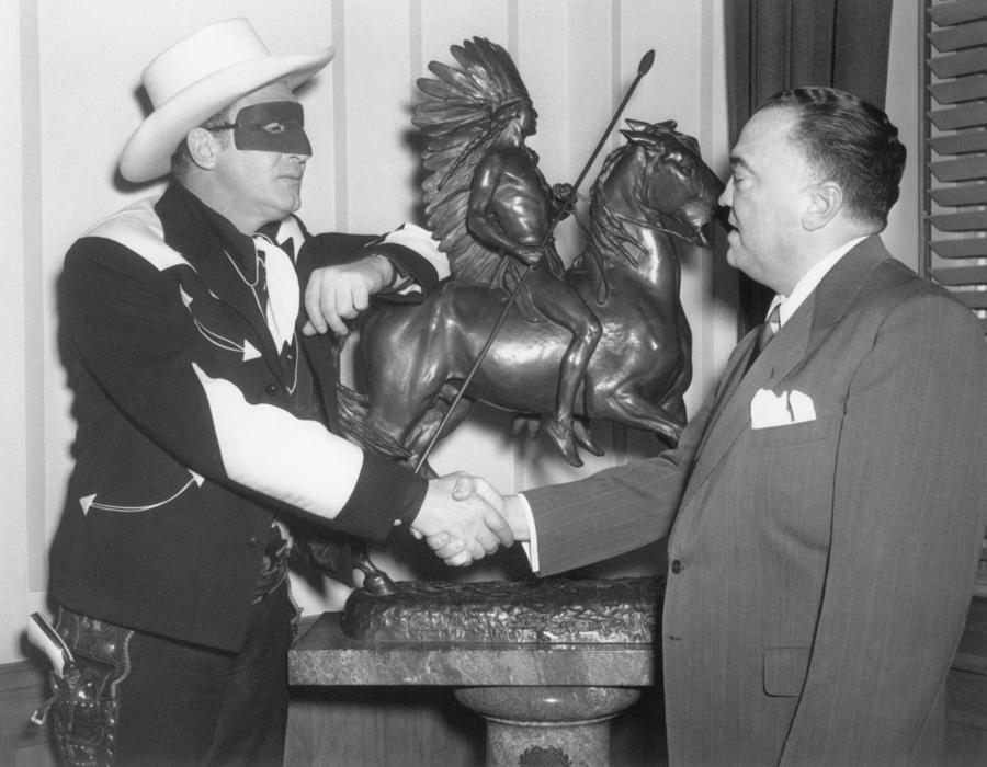 Fbi Director J. Edgar Hoover With Radio Photograph by Everett