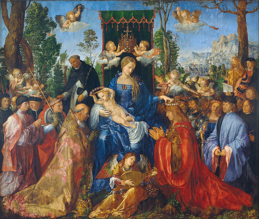 Albrecht Durer Painting - Feast of Rose Garlands by Albrecht Durer