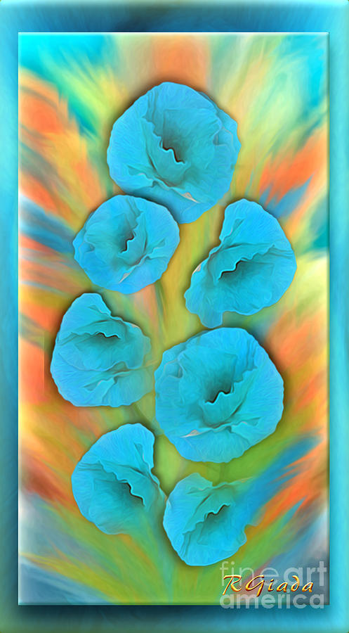 Feathered turquoise poppies Digital Art by Giada Rossi