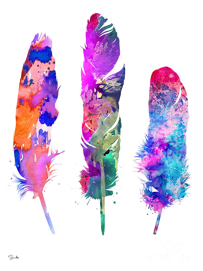 Feather Painting - Feathers 3 by Watercolor Girl