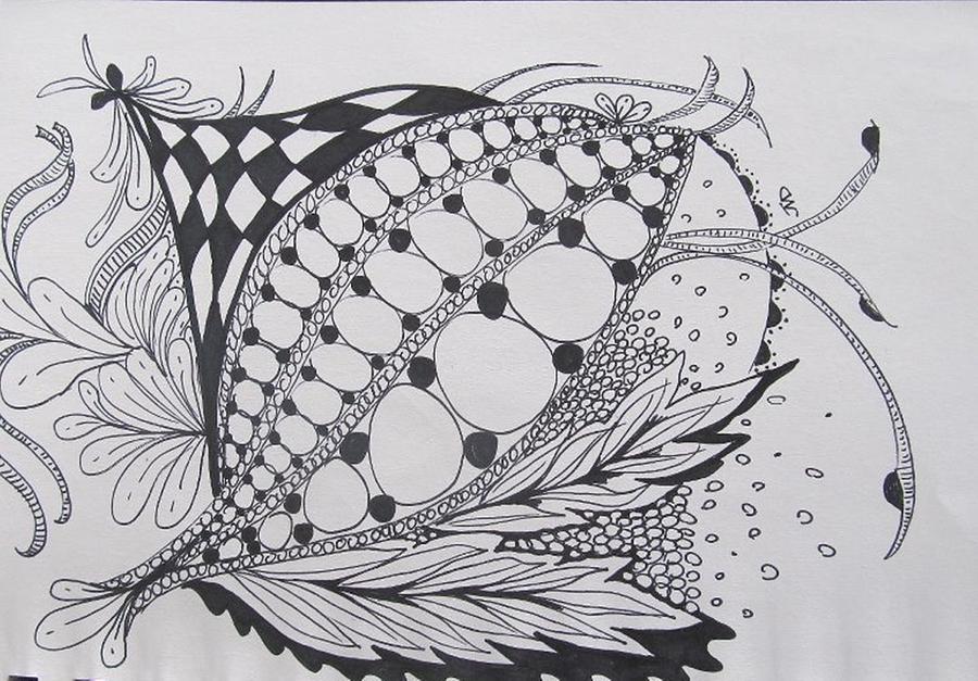 Feathers in Zen Tangle Drawing by Sharon Duguay